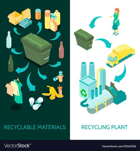 Garbage Recycling Isometric Banners Royalty Free Vector