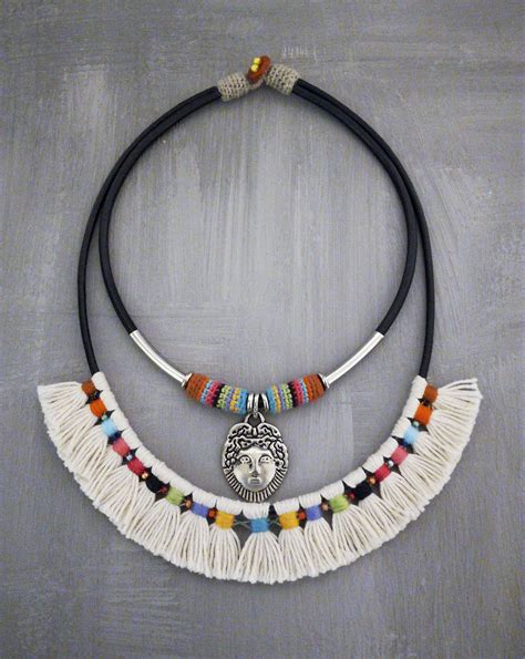 Colorful Tribal Statement Necklace Aboriginal Indian Style With Tassels