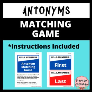 Antonym Matching Game Full Class No Prep Printable By Teaching