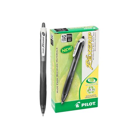 Pilot Rexgrip Begreen Retractable Ballpoint Pens Medium Point Black Ink Dozen 32370