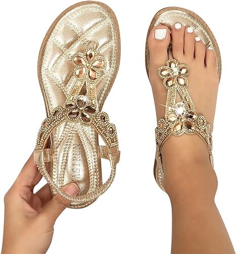 Sandalen Damen Sommer Bequem Weite H Flache Freizeit T Riemen Boho