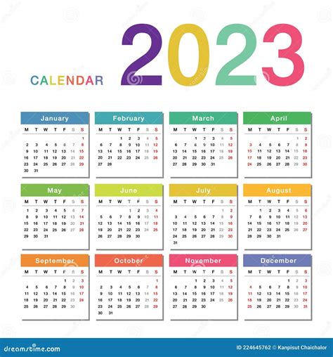 Colorful Year 2023 Calendar Horizontal Vector Design Template, Simple ...