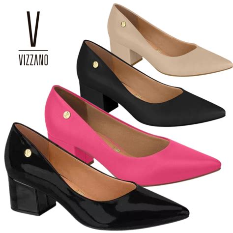 Sapato Scarpin Da Vizzano - Sapato Scarpin Feminino Vizzano Salto Baixo Quadrado Bloco Grosso Bico ...