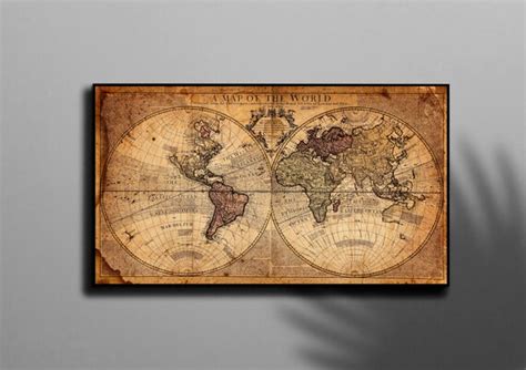 Large Vintage World Map Canvas Map Wall Decor Travel Map Etsy