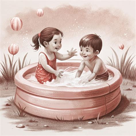 A Picture Of A Boy And A Girl Playing In A Hot Tub Premium AI Generated Image