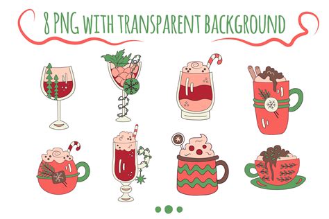 Christmas Cocktails and Coffee mugs Clip art By Rin Green | TheHungryJPEG