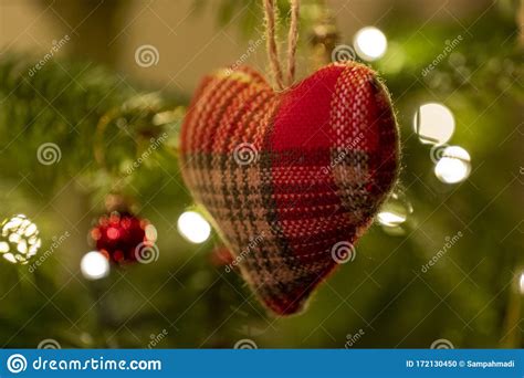 Red And White Knitted Heart Shaped Bauble Stock Photo Image Of Merry