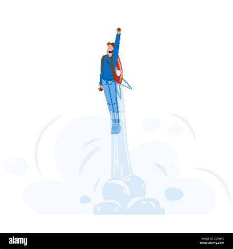 Man Businessman Fly With Jet Pack Booster Vector Stock Vector Image ...