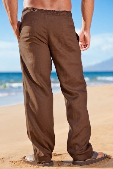 Mens Drawstring Linen Beach Wedding Pants Chocolate Mens Linen