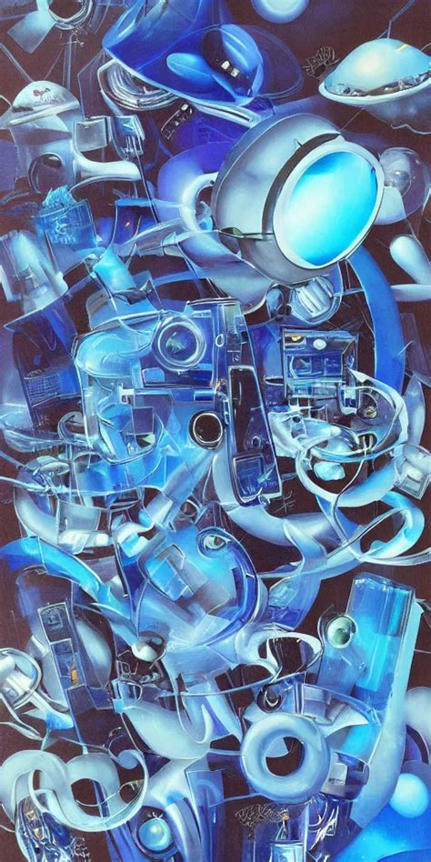 Surreal Airbrush Painting Of Cyber Y K Aesthetic Blue Stable Diffusion