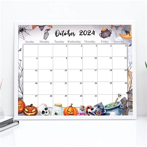 Editable October Calendar Printable Wall Calendar Fillable