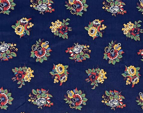 Vintage Blue Calico Fabric Floral Concord Fabrics Etsy