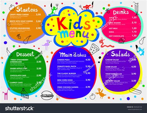 Cute Colorful Meal Kids Menu Template Vector De Stock Libre De