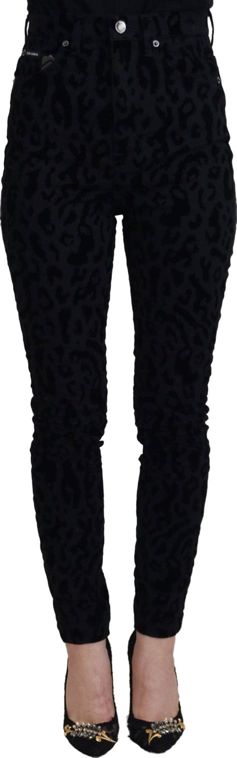 Dolce Gabbana Black Leopard Skinny Denim Jeans IT40 Pris