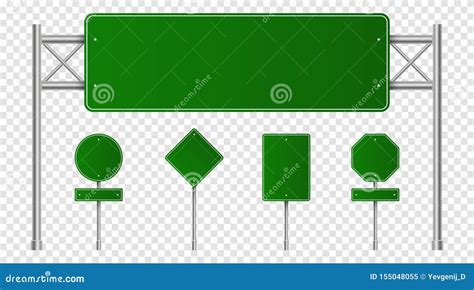 Set Of Green Road Signs Blank Traffic Signs Highway Boards Signpost