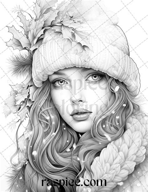 60 Beautiful Winter Girls Grayscale Coloring Pages Printable For Adult Grayscale Coloring