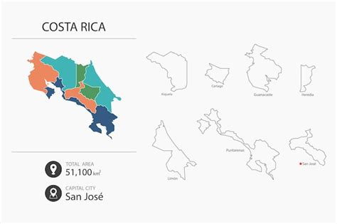 Mapa de costa rica con mapa detallado del país elementos del mapa de