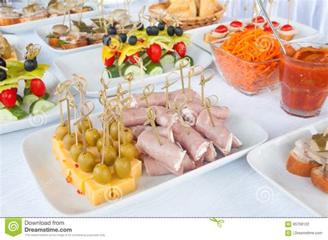 Canapes On The White Plates Stock Photo Image Of Fish Cuisine 85708122