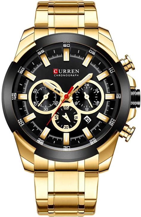 Relógio Masculino Curren 8361 GB Pulseira em Aço Inoxidável Dourado e