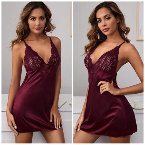 Boutique Intimates And Sleepwear New Burgundy Red Satin Silklike Lace