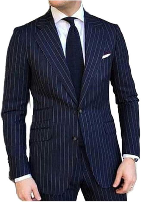 Hopereo Slim Fit Striped Men Suits For Wedding Groom Tuxedo 2 Piece