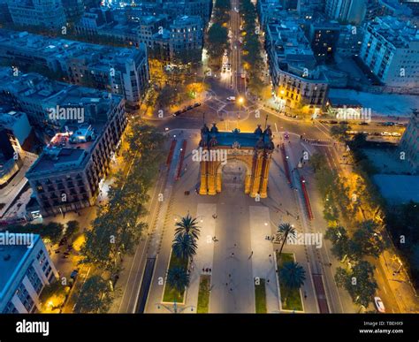 Aerial night view of Arc de Triomphe, Barcelona Stock Photo - Alamy