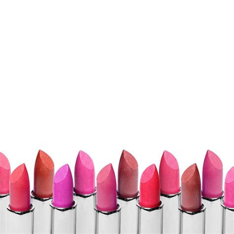 Premium Photo Set Of Color Lipsticks Arranged In Line Isolated On