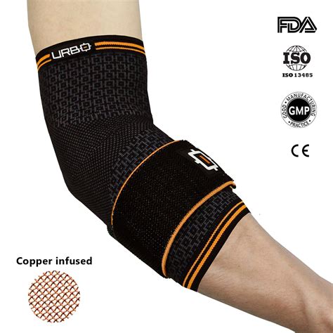 Urbo Elbow Support Sleeve With Forearm Strap Copper Compression Brace