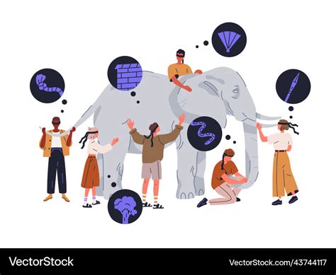 Blind Blindfold People Touching Elephant Parable Vector Image