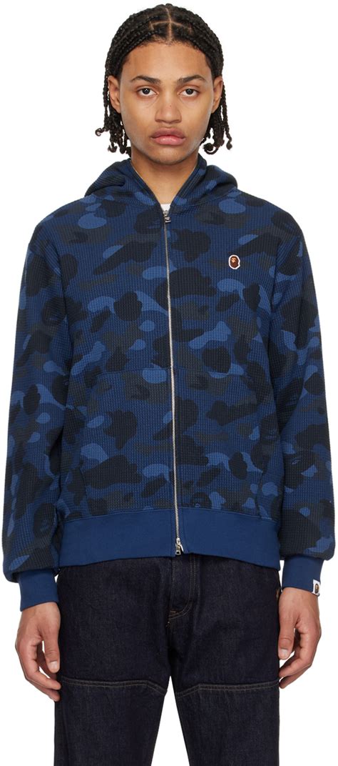 Bape Blue Color Camo Hoodie Ssense