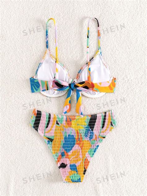 SHEIN VCAY Women Geometric Print Halter Neck Bikini Set Sexy Swimsuit