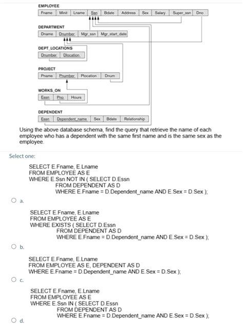 Solved Employee Frame Minit Lname Bdate Address Sex San Chegg