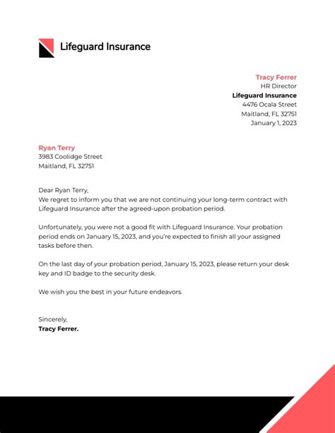 Probation Termination Letter Template