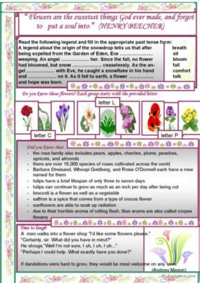 Flowers English Esl Worksheets Pdf Doc