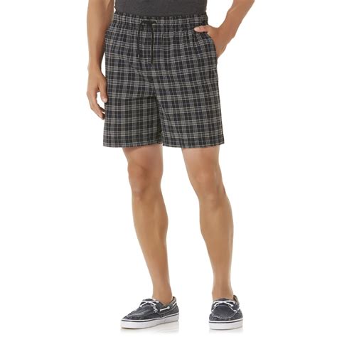 Basic Editions Mens Elastic Waist Shorts Plaid