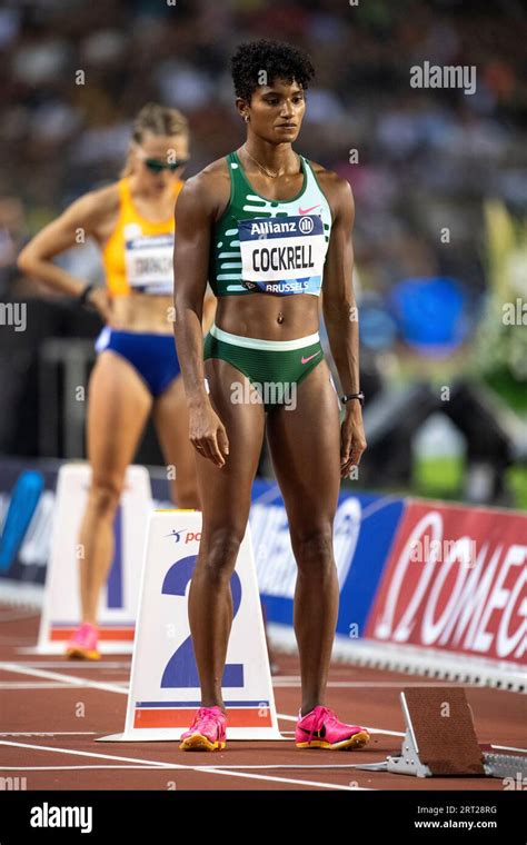 Anna Cockrell of the USA competing in the women’s 400m hurdles at the Allianz Memorial Van Damme ...