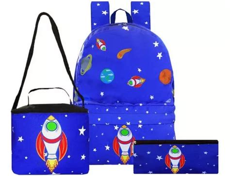 Kit Mochila Escolar Infantil Costas Lancheira E Estojo Tam G Cor Azul