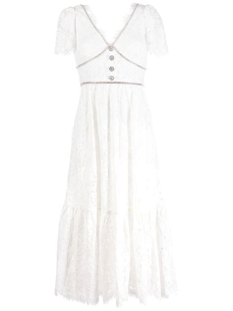 Self Portrait Short Sleeve Lace Panel Dress Farfetch