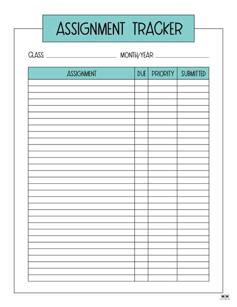 Assignment Trackers 12 Free Printables Printabulls