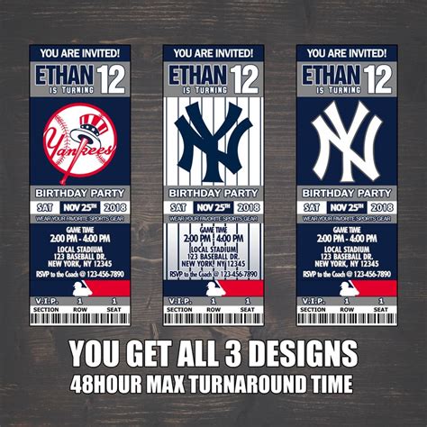 New York Yankees Inspired Inviation Game Tickets Digital | Etsy