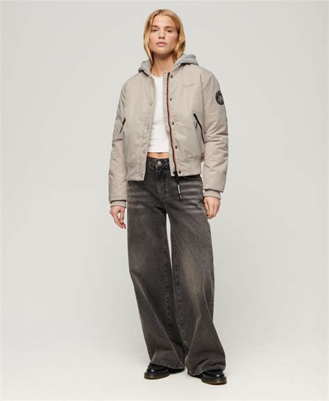 Womens Hooded Bomber Jacket In Chateau Gray Superdry Uk