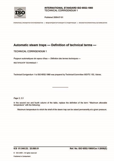 ISO 6552 Cor1 2009 Automatic Steam Traps Definition Of Technical