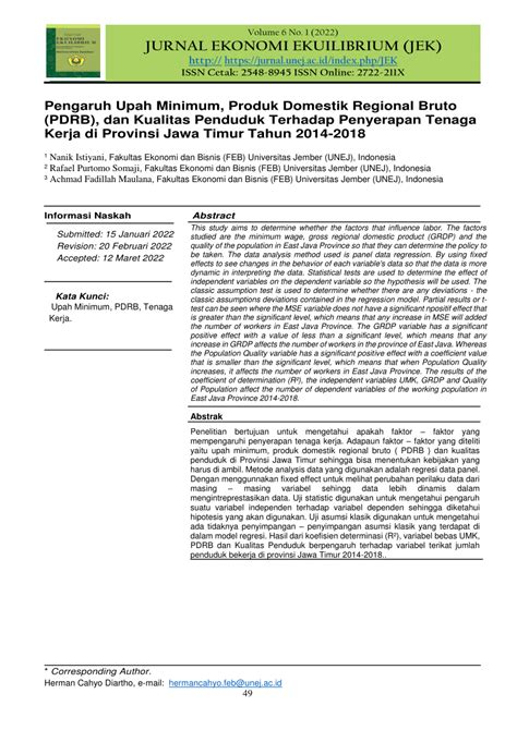 PDF Pengaruh Upah Minimum Produk Domestik Regional Bruto PDRB Dan