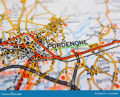 Pordenone City Over a Road Map ITALY Stock Image - Image of city ...