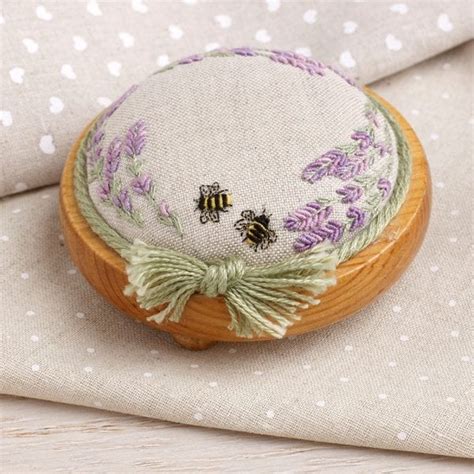 Pp Lavender Bees Pattern Print Threads Pincushion Base Not