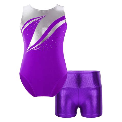 Inlzdz Girls Sleeveless Gymnastics Leotard With Tumbling Shorts Shiny