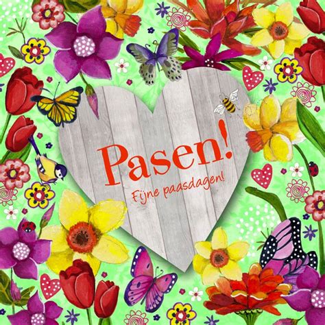 Pasen Bloemen Hout Hart Paaskaarten Kaartje2go