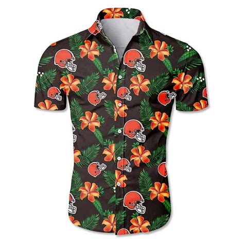 New Nfl Cleveland Browns Helmet Tropical Flower Hawaiian Shirt Meteew