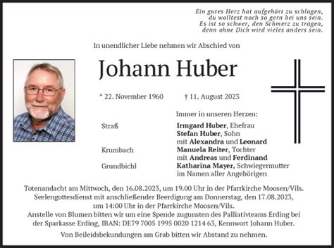 Traueranzeigen Von Johann Huber Trauer Merkur De