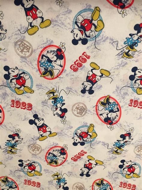 Disney Mickey Vintage Cotton Fabric By The Yard White Etsy